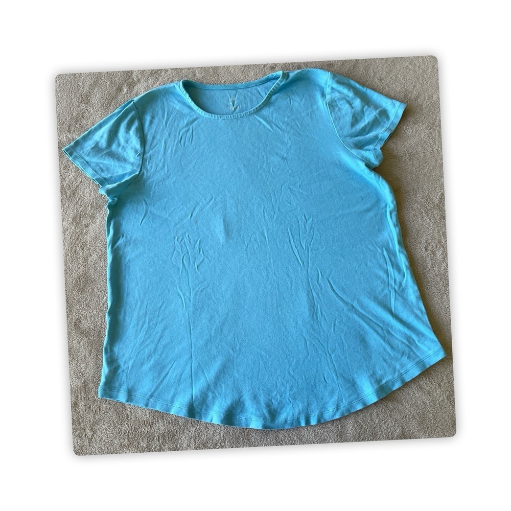 J.Jill Perfect Pima Cotton Crew Neck Shirttail Blue Tee, Size: Large (Read)